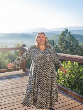 M&S Black and White Paisley Long Sleeve Midi Dress